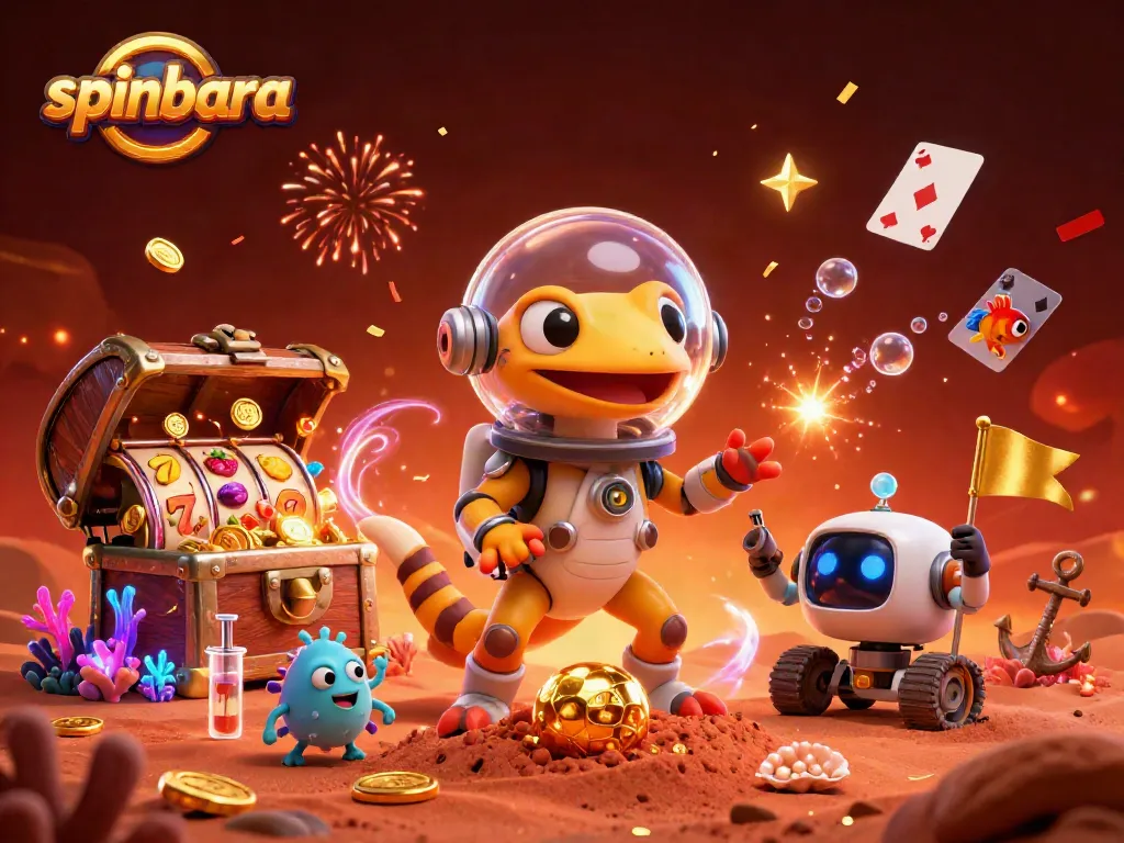 Play and win at Spinbara's vibrant casino in a captivating Martian landscape.